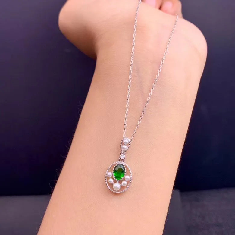 Natural Diopside Necklace, 925 Silver Party Jewelry