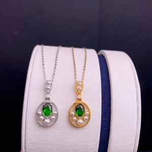 Natural Diopside Necklace, 925 Silver Party Jewelry
