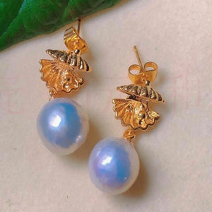 Freshwater Pearl 18K Earrings Gift Women Lucky Party Wedding