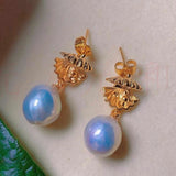 Freshwater Pearl 18K Earrings Gift Women Lucky Party Wedding