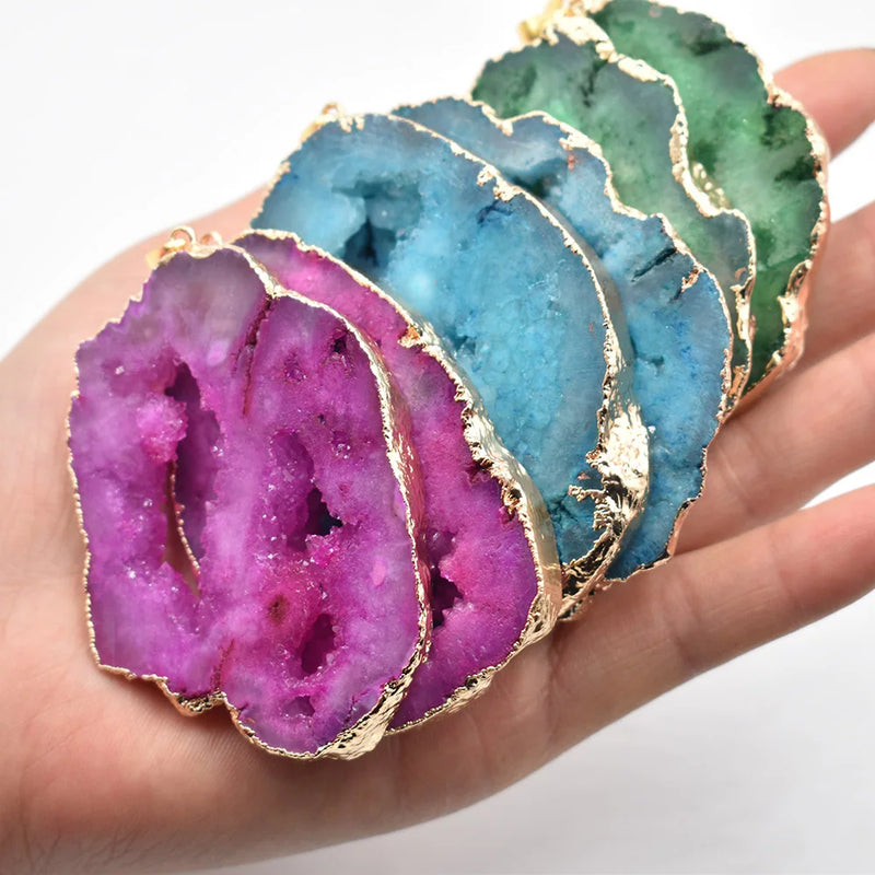 Druzy Quartz Crystal Pendant Necklace Charm Jewelry 6pcs/lot