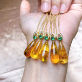 Water Drop Pendant Necklace with Flower Amber - Elegant Women's Jewelry