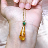 Water Drop Pendant Necklace with Flower Amber - Elegant Women's Jewelry