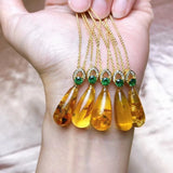 Water Drop Pendant Necklace with Flower Amber - Elegant Women's Jewelry