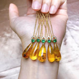 Water Drop Pendant Necklace with Flower Amber - Elegant Women's Jewelry