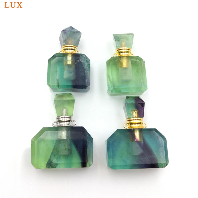 Fluorite Gemstone Perfume Bottle Pendant Necklace