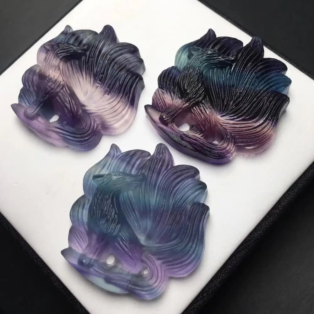 Fluorite Fox Pendant Nine-Tailed Fox Fairy Vision Crystal Jewelry