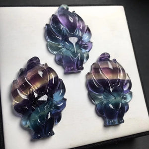 Fluorite Fox Pendant Fox Fairy Necklace Nine-Tailed Fox Crystal Ornaments