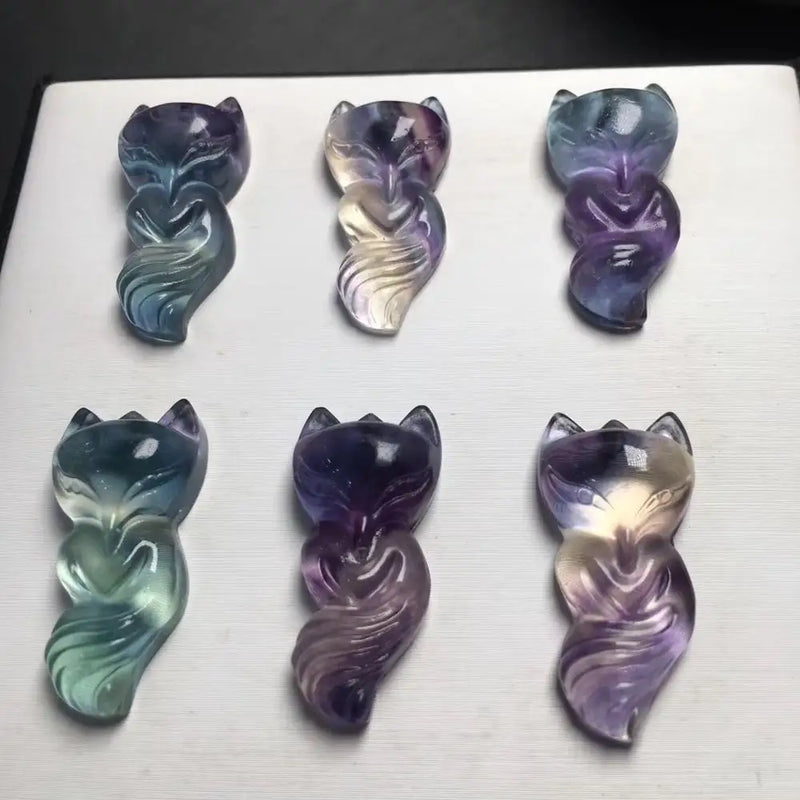Fluorite Nine-Tailed Fox Pendant Necklace Fox Fairy Peach Blossom