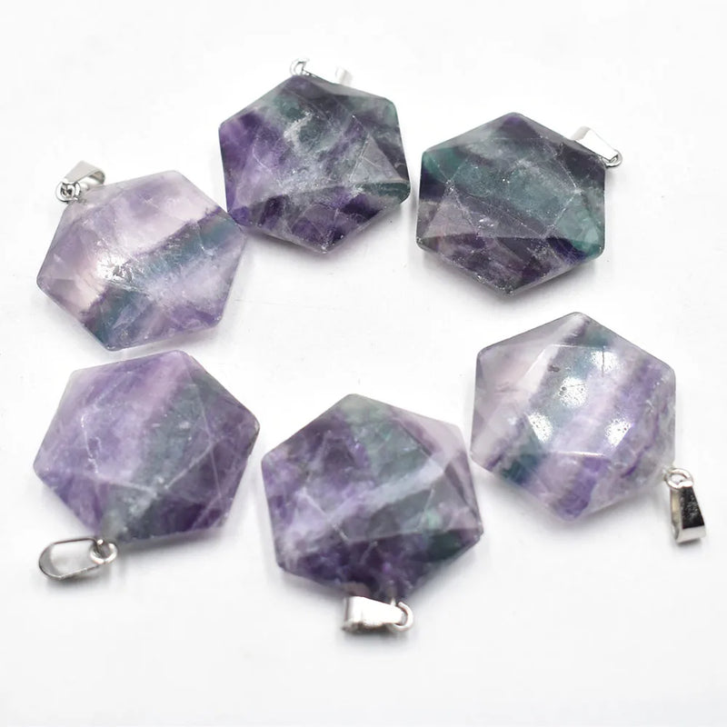 Fluorite Stone Necklace Pendant for Jewelry Making DIY 6pcs/lot