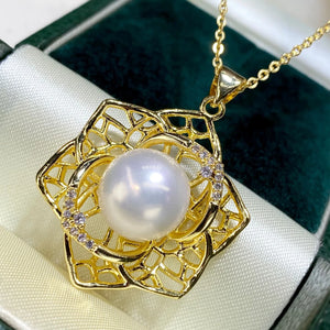 Aurora Pearl Mountain Camellia Women 18KGP Pendant Necklace