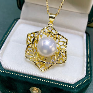 Aurora Pearl Mountain Camellia Women 18KGP Pendant Necklace
