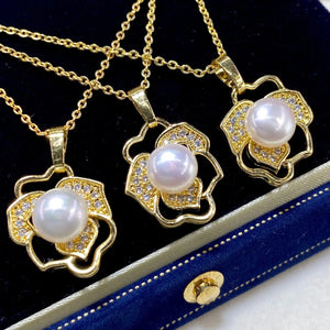 Freshwater Aurora Pearl Camellia Pendant Necklace 18KGP Women