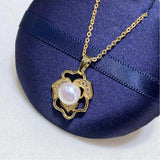 Freshwater Aurora Pearl Camellia Pendant Necklace 18KGP Women