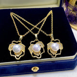 Freshwater Aurora Pearl Camellia Pendant Necklace 18KGP Women