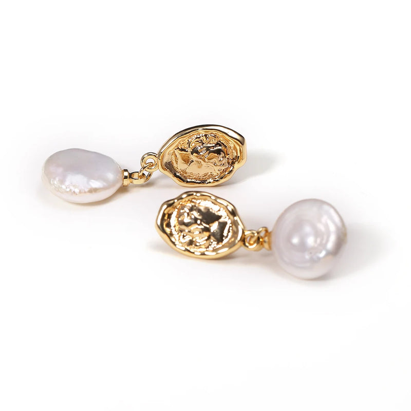 Baroque Round Freshwater Pearl Earrings for Women