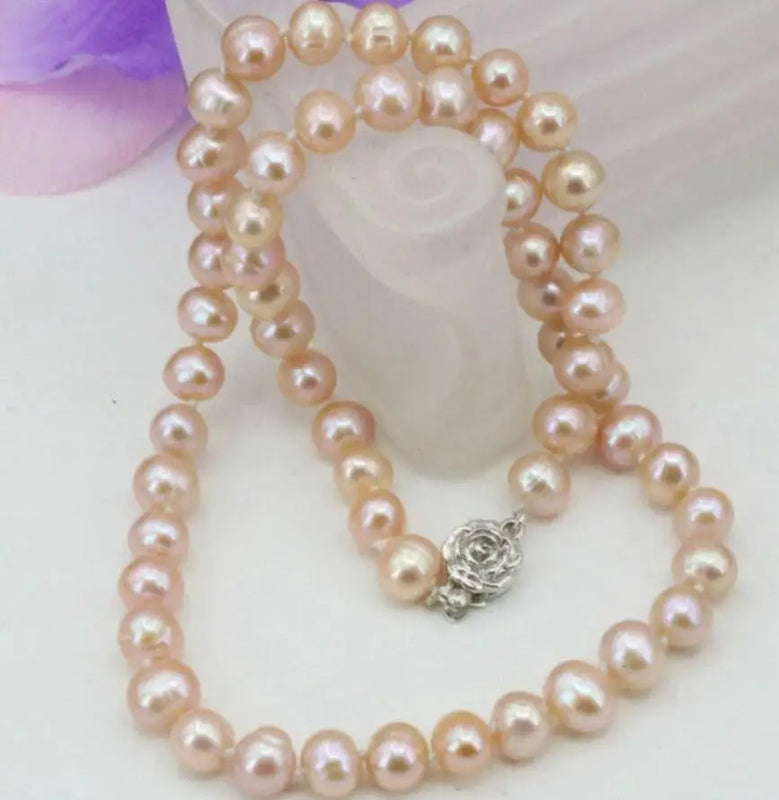 Freshwater Pink Pearl Beads Necklace 7-8mm Chain Clavicle Jewelry