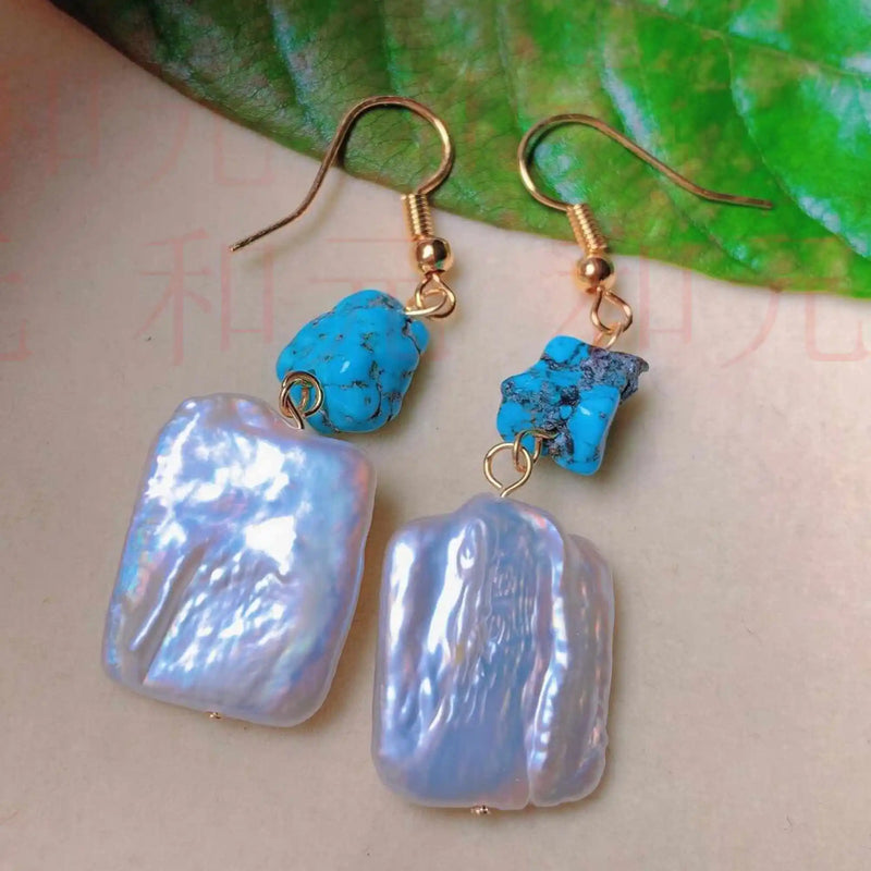 Freshwater Baroque Pearl Turquoise Earrings for Women