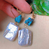 Freshwater Baroque Pearl Turquoise Earrings for Women