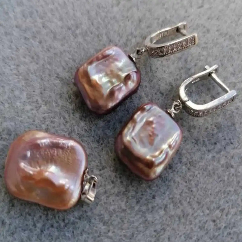Freshwater Baroque Pearl Pendant Earring Set Jewelry Silver Choker Heart Gift