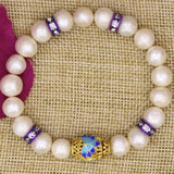 Freshwater Pearl Beads Bracelet Gold Cloisonne Jewelry 7.5inch