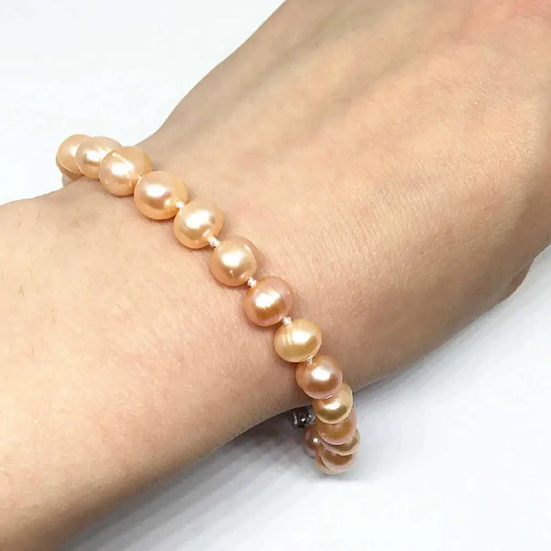 Freshwater Cultured Orange Pearl Round Beads Bracelet 7.5inch