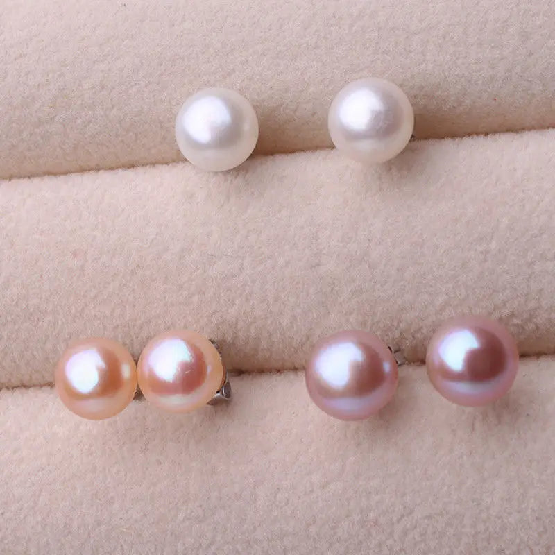 Pink Purple Freshwater Pearl 925 Silver Stud Earrings