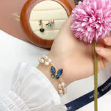 Freshwater Pearl Bracelet Women's Abalone Shell Butterfly Jewelry