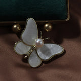 Freshwater Pearl Shell Butterfly Brooch 14K Plated High-Grade PIN Jewelry