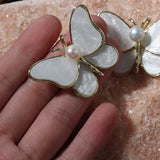 Freshwater Pearl Shell Butterfly Brooch 14K Plated High-Grade PIN Jewelry
