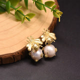 Freshwater Pearl Earrings European American Retro Gold-Plated Earrings