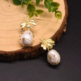 Freshwater Pearl Earrings European American Retro Gold-Plated Earrings