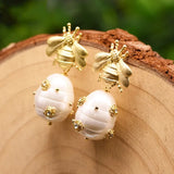 Freshwater Pearl Earrings European American Retro Gold-Plated Earrings