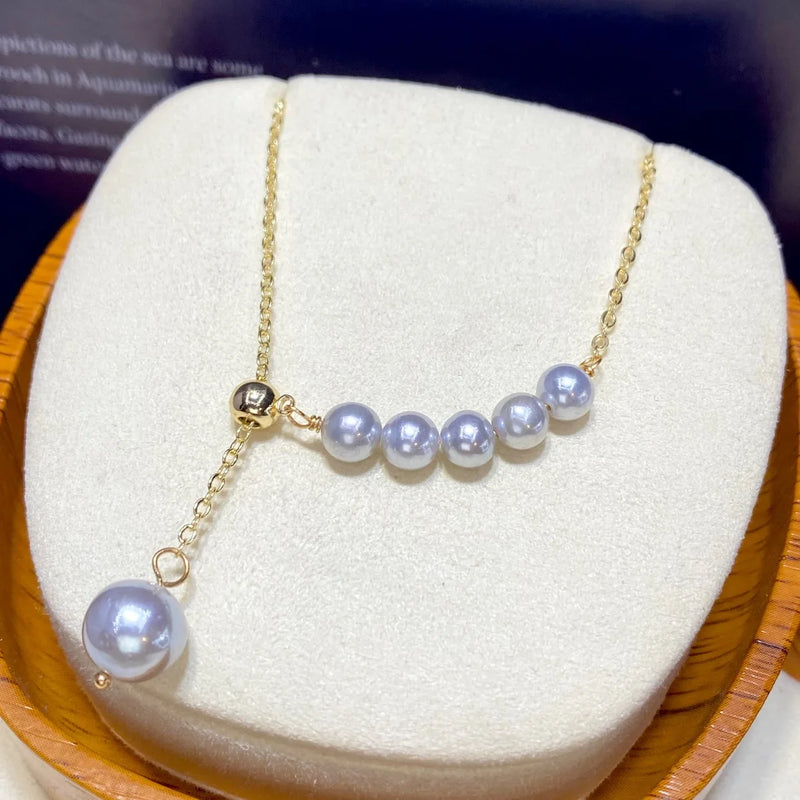 Freshwater Pearl Smile Necklace 18K Injection Gray Pearl Y Chain