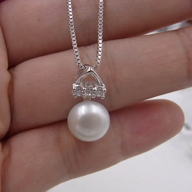 Freshwater Pearl Pendant Necklace 925 Sterling Silver Chain 8.5mm