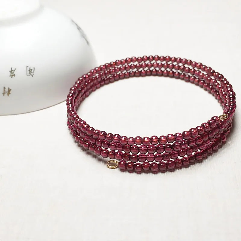 Garnet 2.6mm Round Beads Bracelet for Women