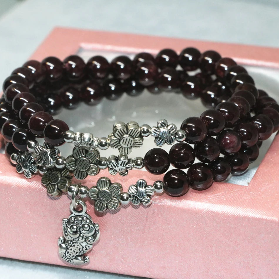 Garnet Beaded Bangle 3-Layer Bracelet for Women B2100