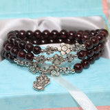 Garnet Beaded Bangle 3-Layer Bracelet for Women B2100