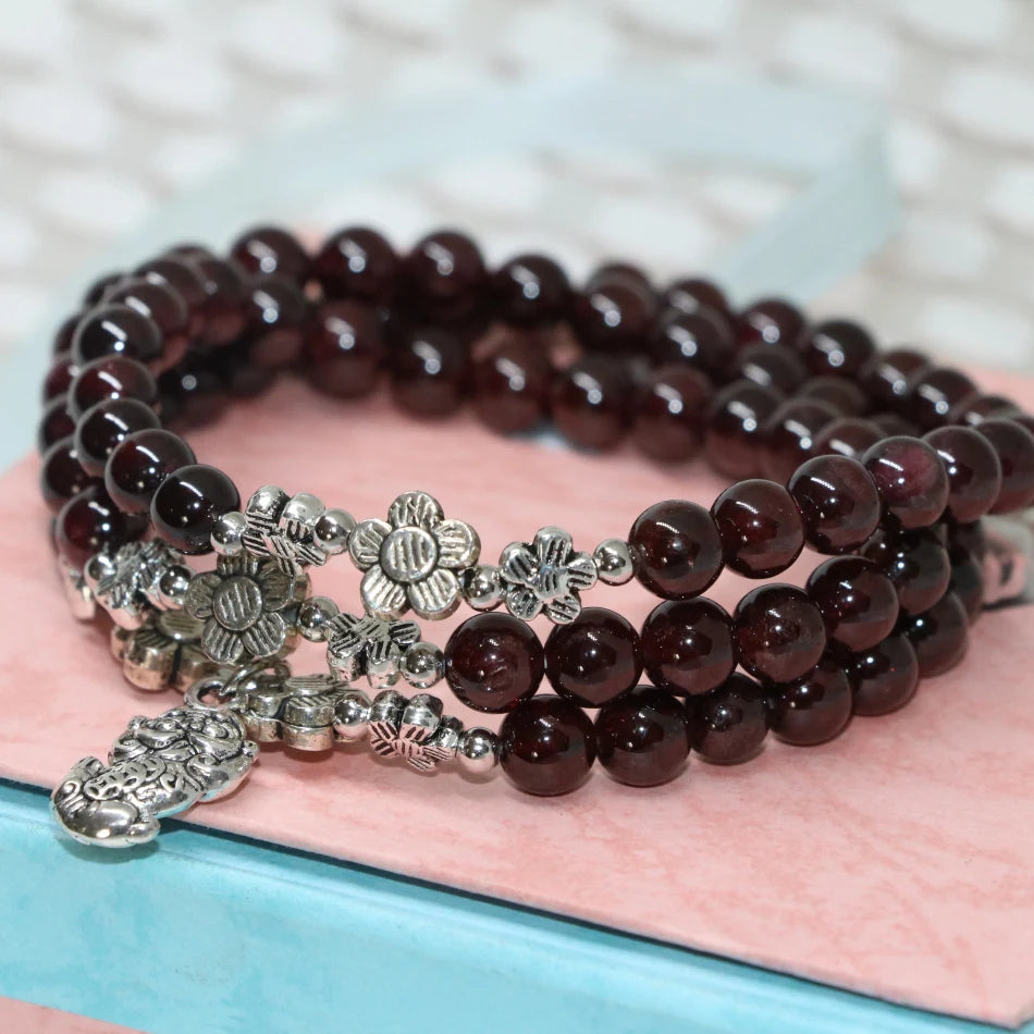 Garnet Beaded Bangle 3-Layer Bracelet for Women B2100