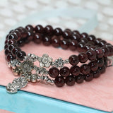 Garnet Beaded Bangle 3-Layer Bracelet for Women B2100