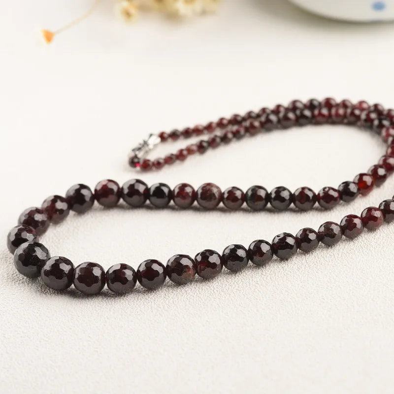 Faceted Garnet Crystal Beads Necklace - Tower Chain Style