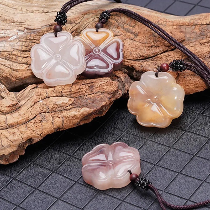Silk Jade Clover Pendant for Women - Violet Jade Leaf Sweater Chain