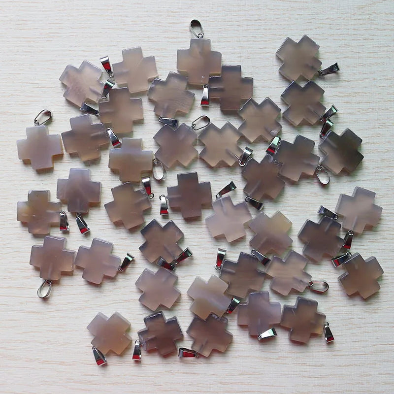 Gray Agate Stone Cross Pendants 20*20mm DIY Jewelry Making 30pcs