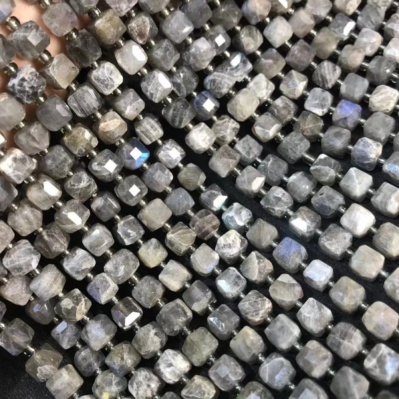 Gray Moonstone 6-7mm Cube Faceted Beads for Jewelry Making