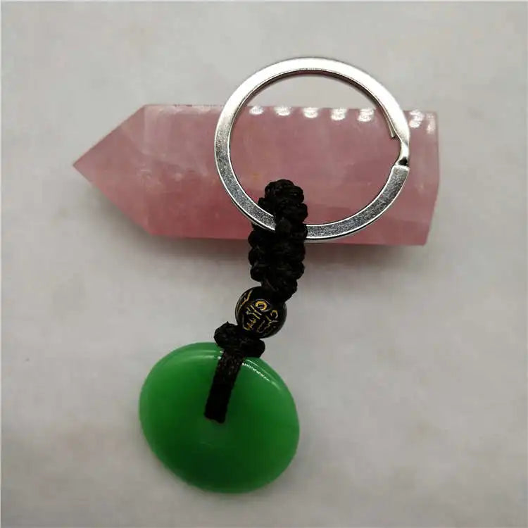 Natural Green Agate Safety Buckle Amulet Jewelry Locket Keychain