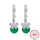 Green Agate Jade 925 Silver Earrings Vintage Topaz Chalcedony Diamond Gemstones