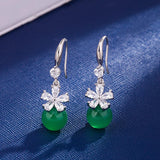 Green Agate Jade 925 Silver Earrings Vintage Topaz Chalcedony Diamond Gemstones
