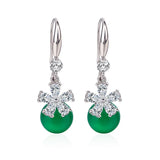 Green Agate Jade 925 Silver Earrings Vintage Topaz Chalcedony Diamond Gemstones