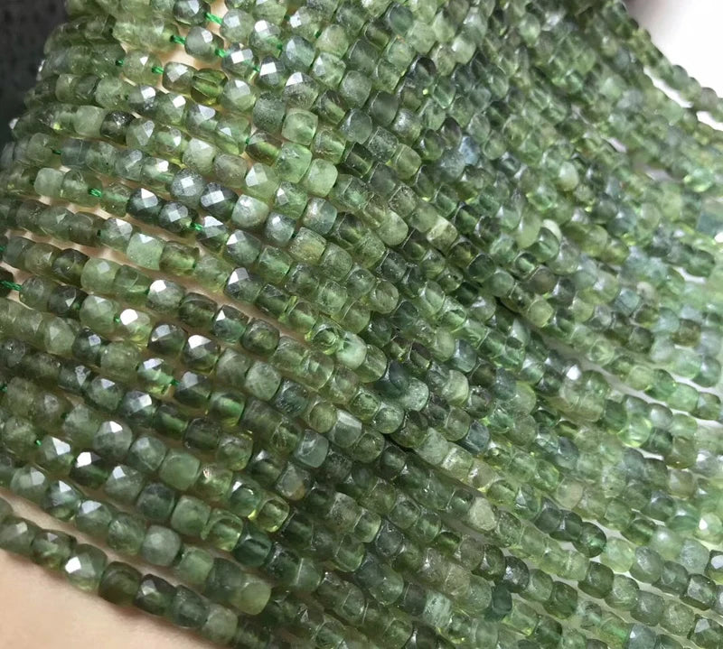 Green Apatite Cube Beads Bracelet DIY Faceted Stone Needlework Jewellery