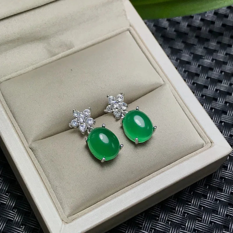 Green Chalcedony Earrings 925 Sterling Silver Special Promotion